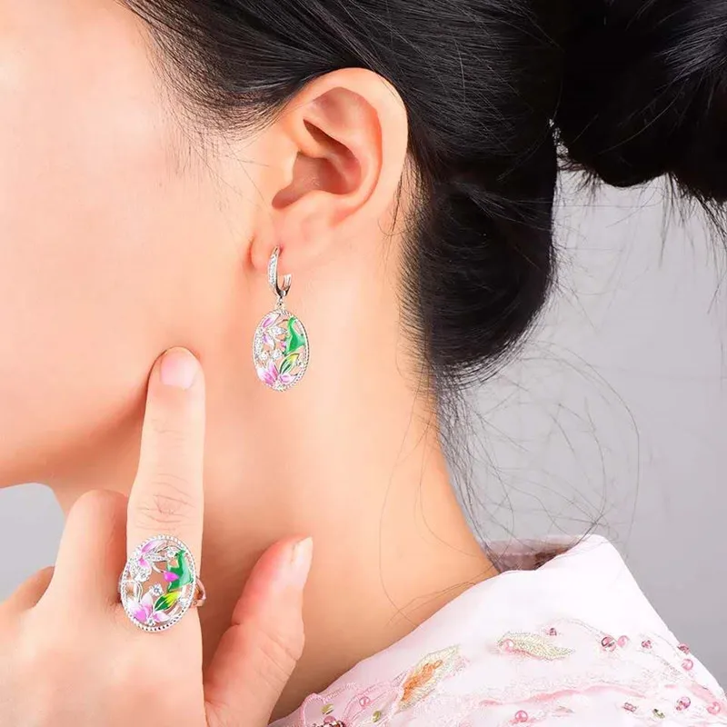 

Buyee 925 Sterling Silver Female Clip Earring Elegant Enamel Flower Earring for Women Fashion Party Wedding Fine Jewelry Earring