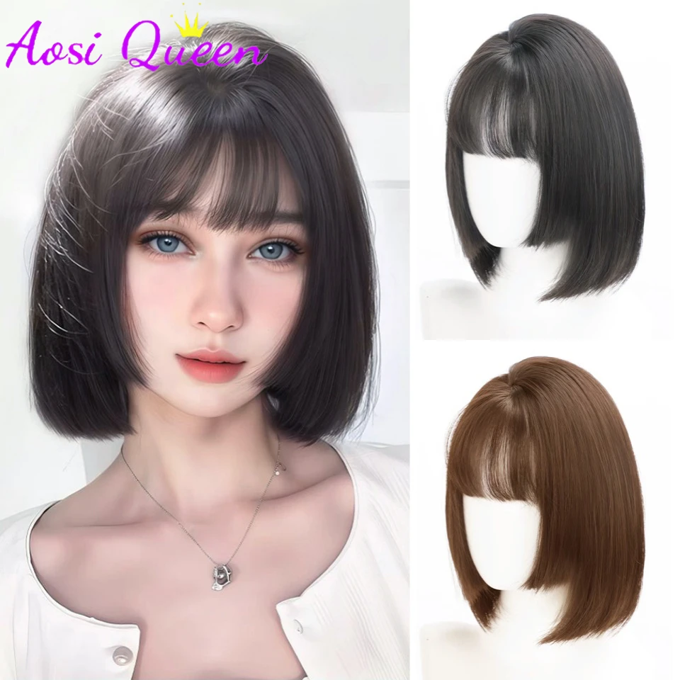 

Short Straight Bob Wigs for Women Synthetic Natural Hair Wig with Princess Cut Bangs Heat Resistant Cosplay Daily Use Hair