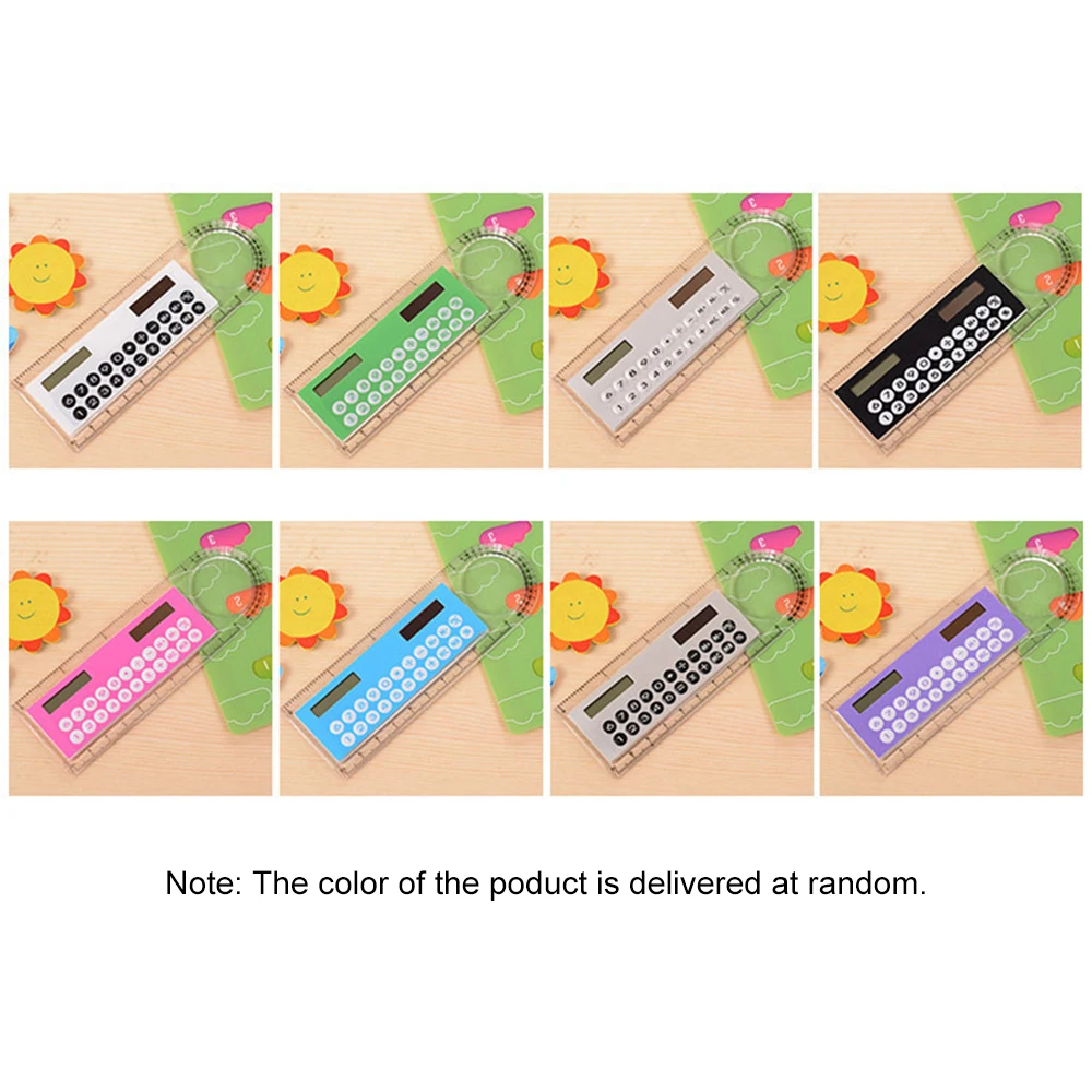 1pc 10cm Ruler Mini Calculator Ultra-thin Solar Energy Multifunction Calculator for Children School Office Supplies Random Color