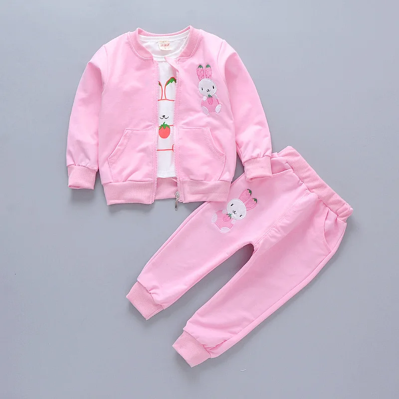 Baby\'s Three Piece Set Spring Autumn Thin Sets Girls Cute Cartoon Clothes Leisure Sports Suit Korean Version Trendy Clothing