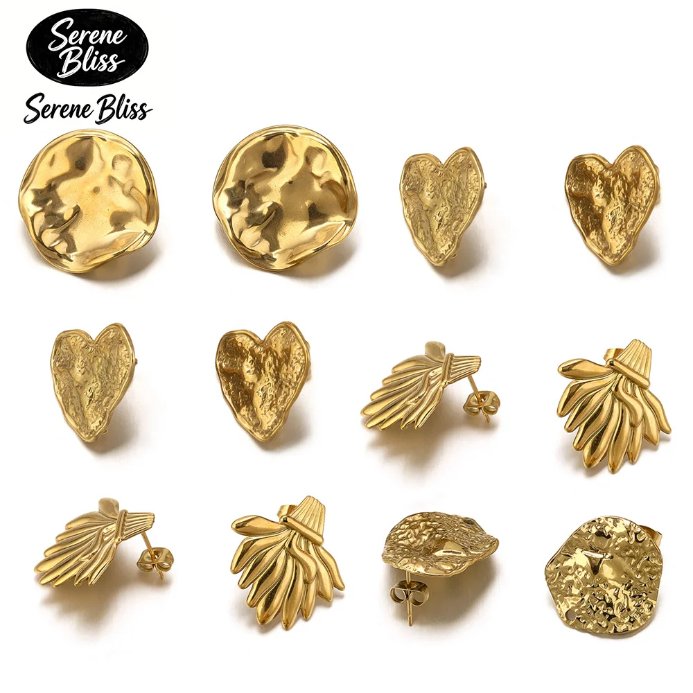 6pcs Stainless Steel Irregular Heart Flower Sun Stud Earring Posts for Women Gold Color DIY Jewelry Making Connector Accessories