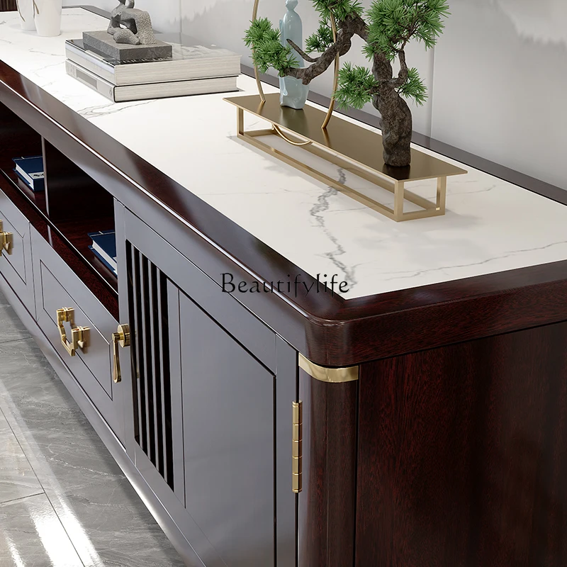 *New Chinese style solid wood rock slab small apartment TV cabinet modern simple TV wall floor cabinet