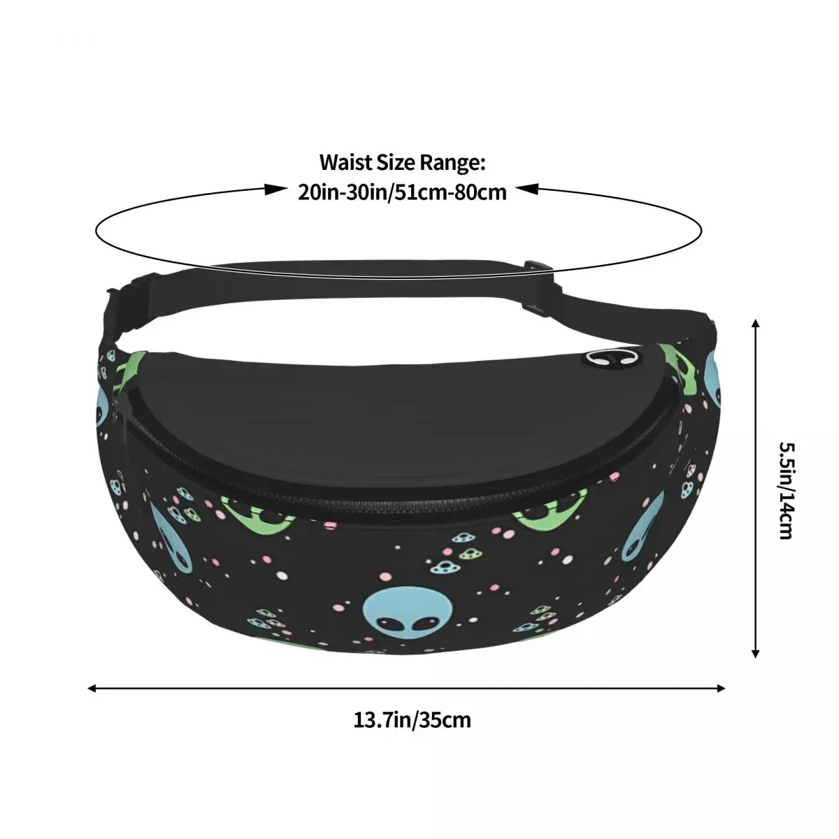 Printed Waist Bags Green And Blue Alien Heads With UFOs Fashion Belt Bags Unisex Travel Fanny Pack Design Banana Packs