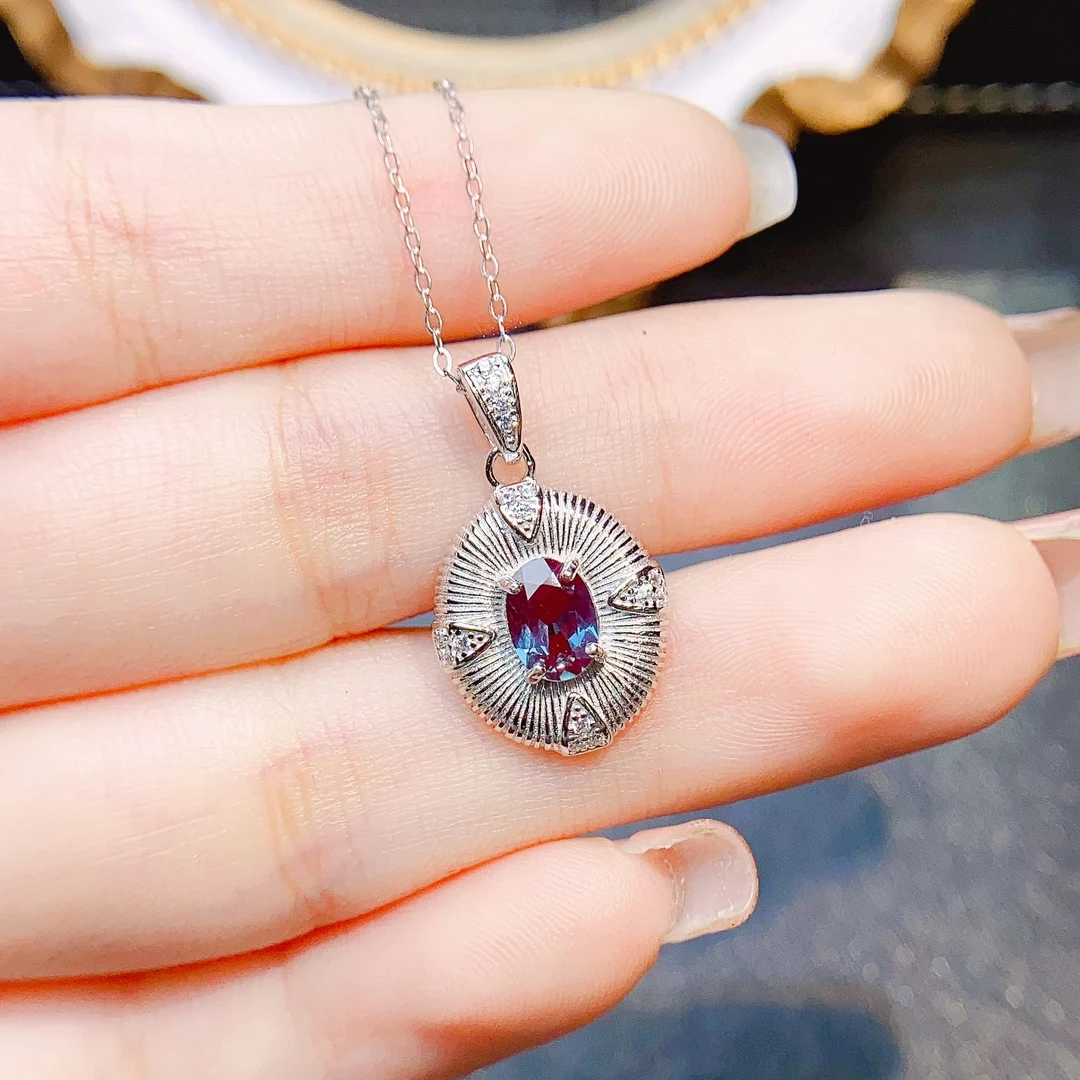Color Change Gems Necklace 925 Sterling Silver Alexandrite Pendant For Women Alexandrite Jewelry