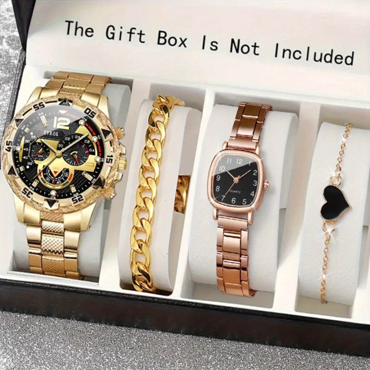 4 unids/set de relojes para parejas, reloj con movimiento de cuarzo con correa de acero inoxidable para hombres, Día de San Valentín, temporada de regreso a la escuela, regalo perfecto