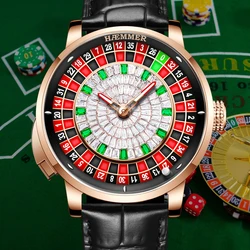 HAEMMER  New Men's Mechanical Watch Diamond Face NH35 Watch Men's Push Button Roulette Rotating Sapphire Glass Watch Waterproof