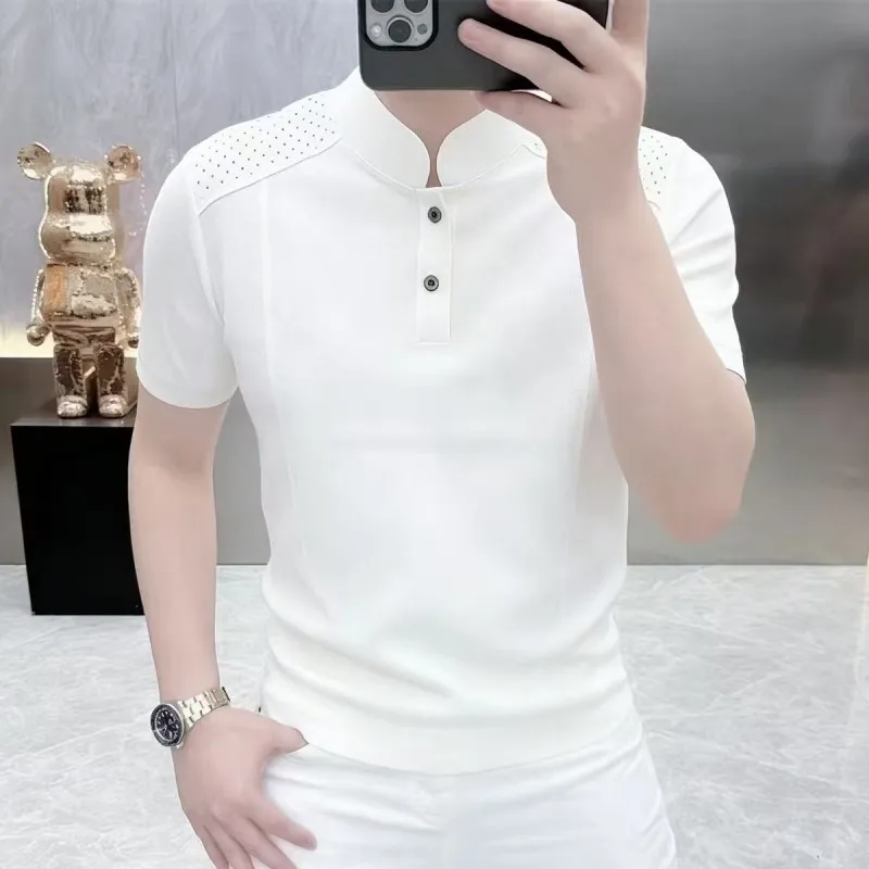 Early Spring Summer Short Sleeve Zhongshan Collar Men's T-Shirt Hoodie Casual Style Breathable Pure Color Fashion TrendYY219