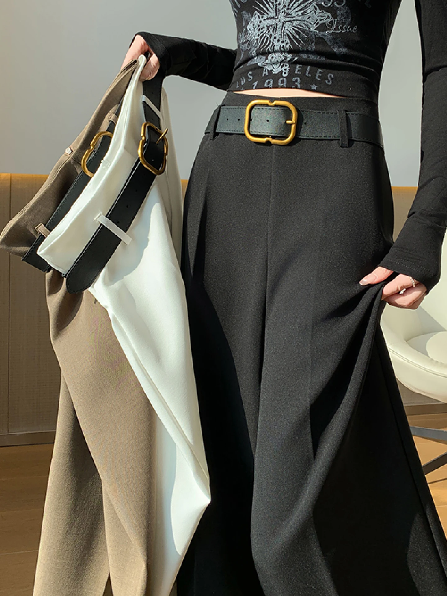 

Женские широкие брюки Bla Suit: модные, новые, весенне-осенние, с высокой талией, прямого кроя, струящиеся, для офиса и повседневной носки
