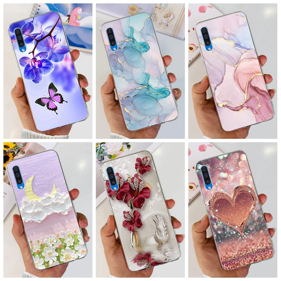 For Cover Samsung Galaxy A50 Phone Case Luxury Marble Flower Transparent Soft Bumper For Samsung A50S A30S A307F A507F A 50 Capa