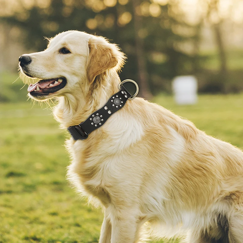 Retro Genuine Leather Pet Collar For Medium Dogs Spiked Studded Dog Collar Anti-bite Pet Necklace For Border Collie Labrador