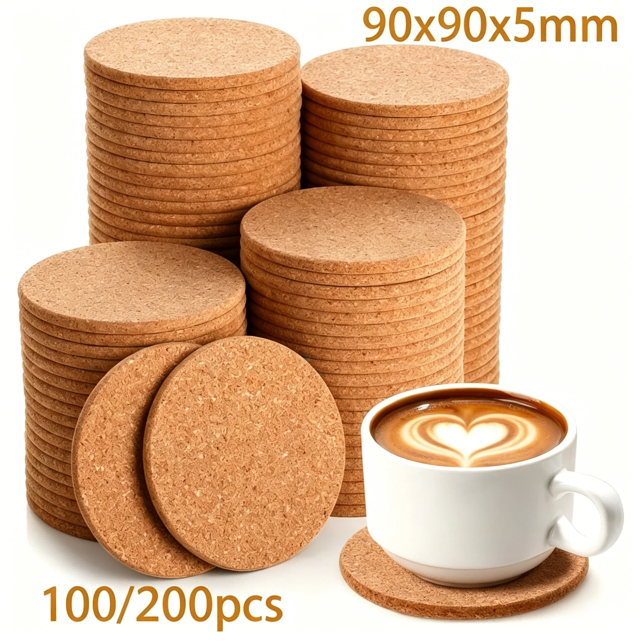 Dofiki 100/200 Stück Kork-Untersetzer 9x9x0,5cm Blanko DIY Bastel-Untersetzer Saugfähig Hitzebeständig Rutschfest Wiederverwendbare Tassenuntersetzer zur Dekoration
