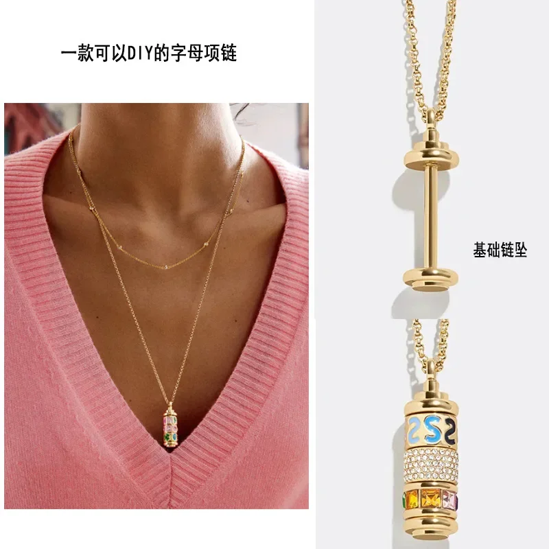 Initial Rotating Pendant Necklace Personalized Custom Alphabet Stainless Steel Jewelry For Women Christmas Birthday Gift