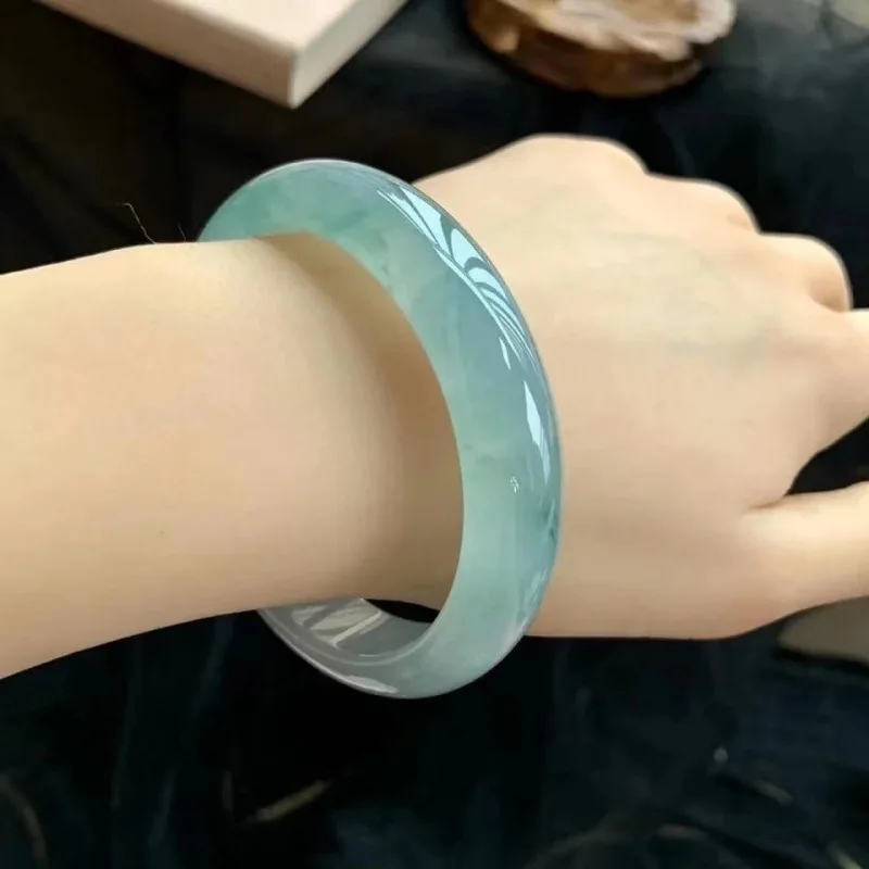 A-Grade Natural Burmese Blue Bracelet Transparent Jade Bangle Genuine High-End