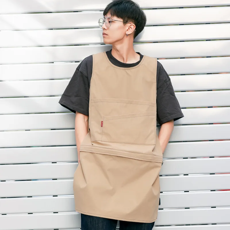 Fashion Sleeveless Apron Smock Removable Customized Logo Kitchen Work Clothes Men and Women Workwear Apron