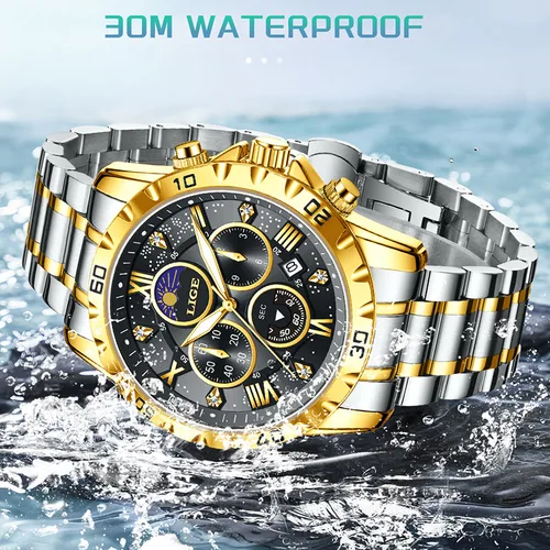 Imagen 2 del producto Reloj LIGE a la moda para hombre, cronógrafo luminoso resistente al agua, relojes de acero inoxidable para hombre, reloj de pulsera deportivo de cuarzo para hombre al aire libre