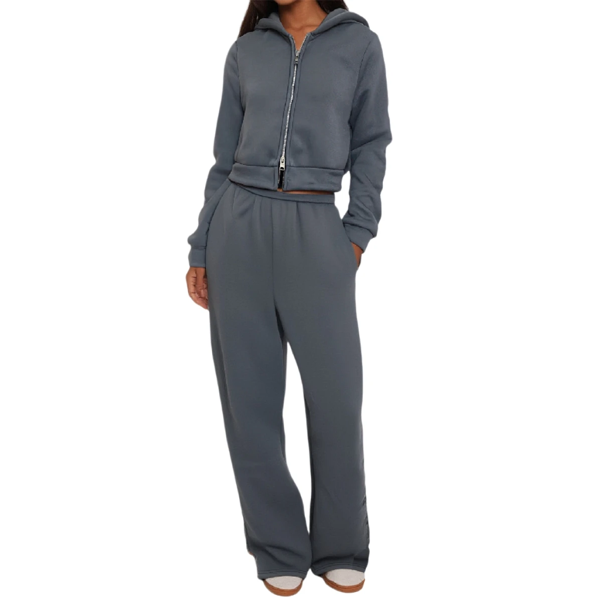 Quality Women's Pants Set Fashionable Solid Color Long Sleeve Zip Up Hoodie with Loose Fit Sweatpants 2Ps Outfits