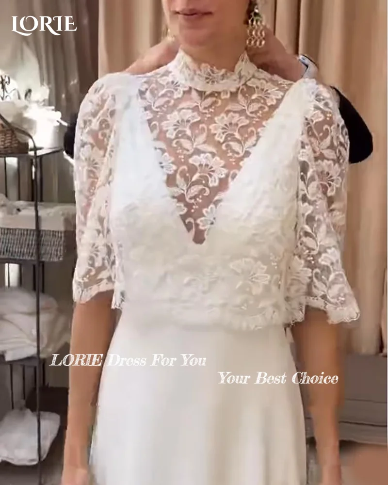 LORIE Lace Mermaid Wedding Dresses for Women Long Sleeve High Neck Bridal Gown Mermaid Bride Dress Customized Formal Club Dress