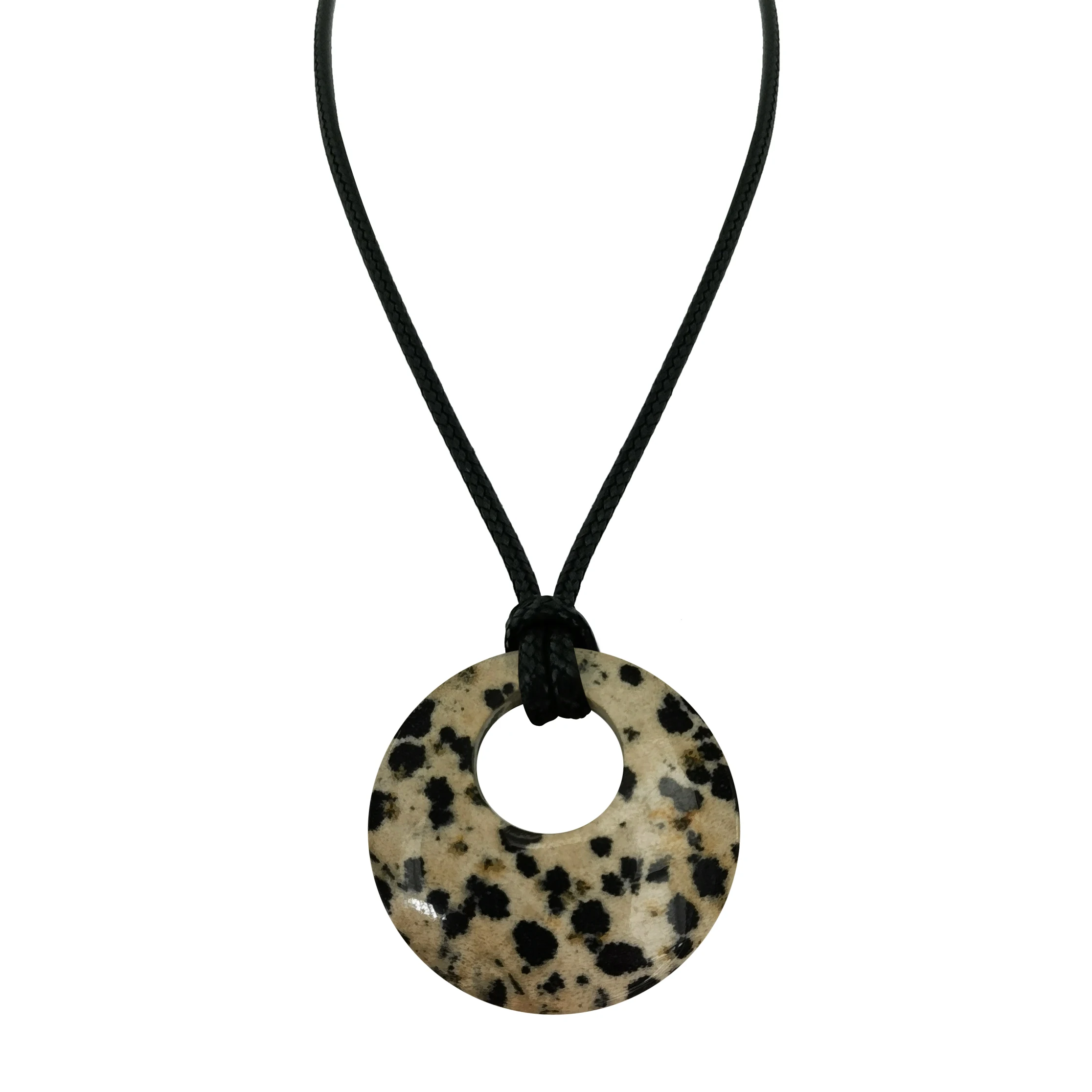 28mm Circle Donut Healing Crystals Necklace Natural Semi-Precious Chakra Gemstone Amulet Lucky Coin Donuts Charm Protection