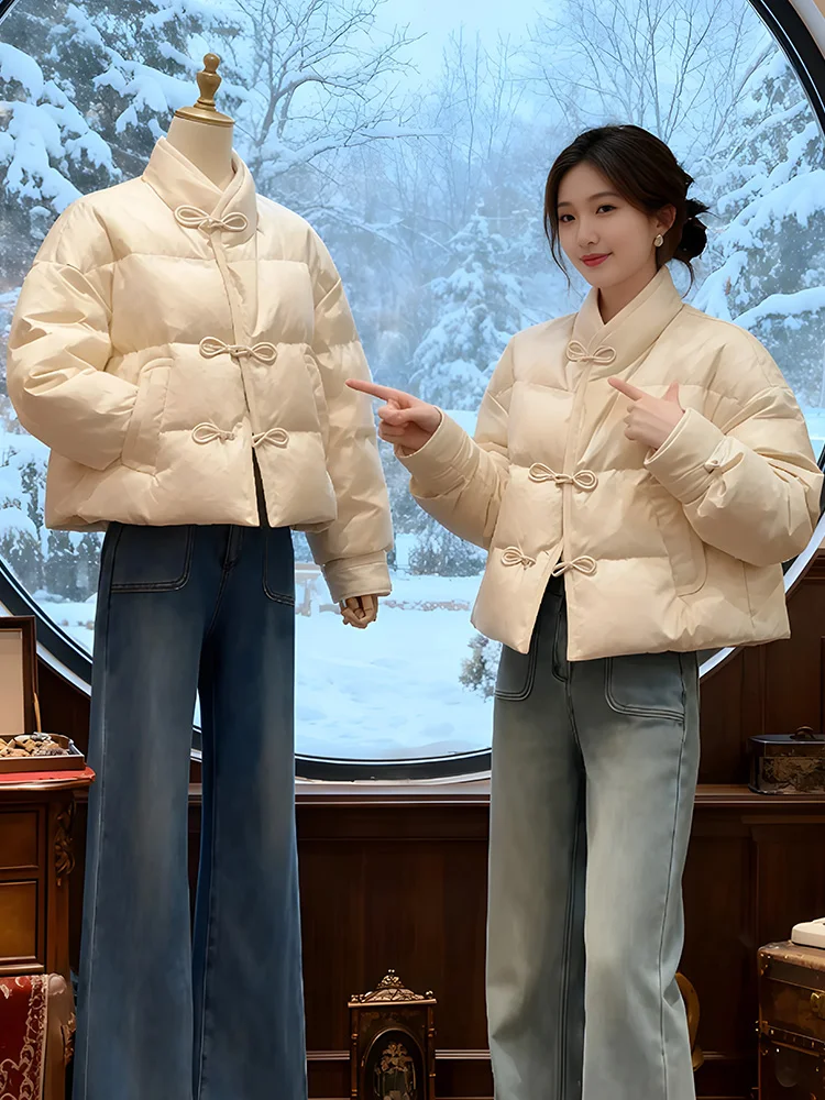 

New Chinese Sle Thiened Cotton Jaet Women's Winter Faion Design Button Warm Outerwear Trendy Traditional National Sle