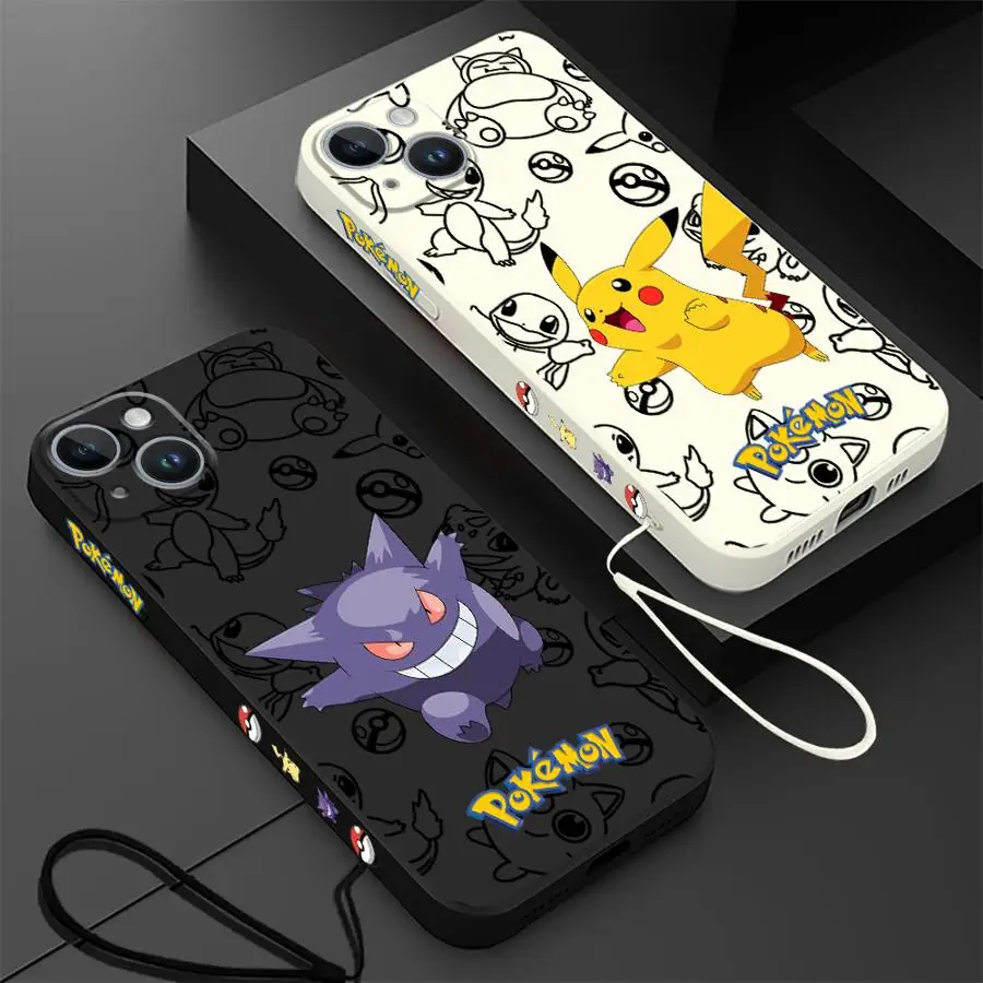 

Pikachu Gengars Phone Case for Apple iPhone 13 Pro SE 12 Mini XS Max 15 16 Plus 11 14 ProMax XR 8 7 Funda Silicone Cover