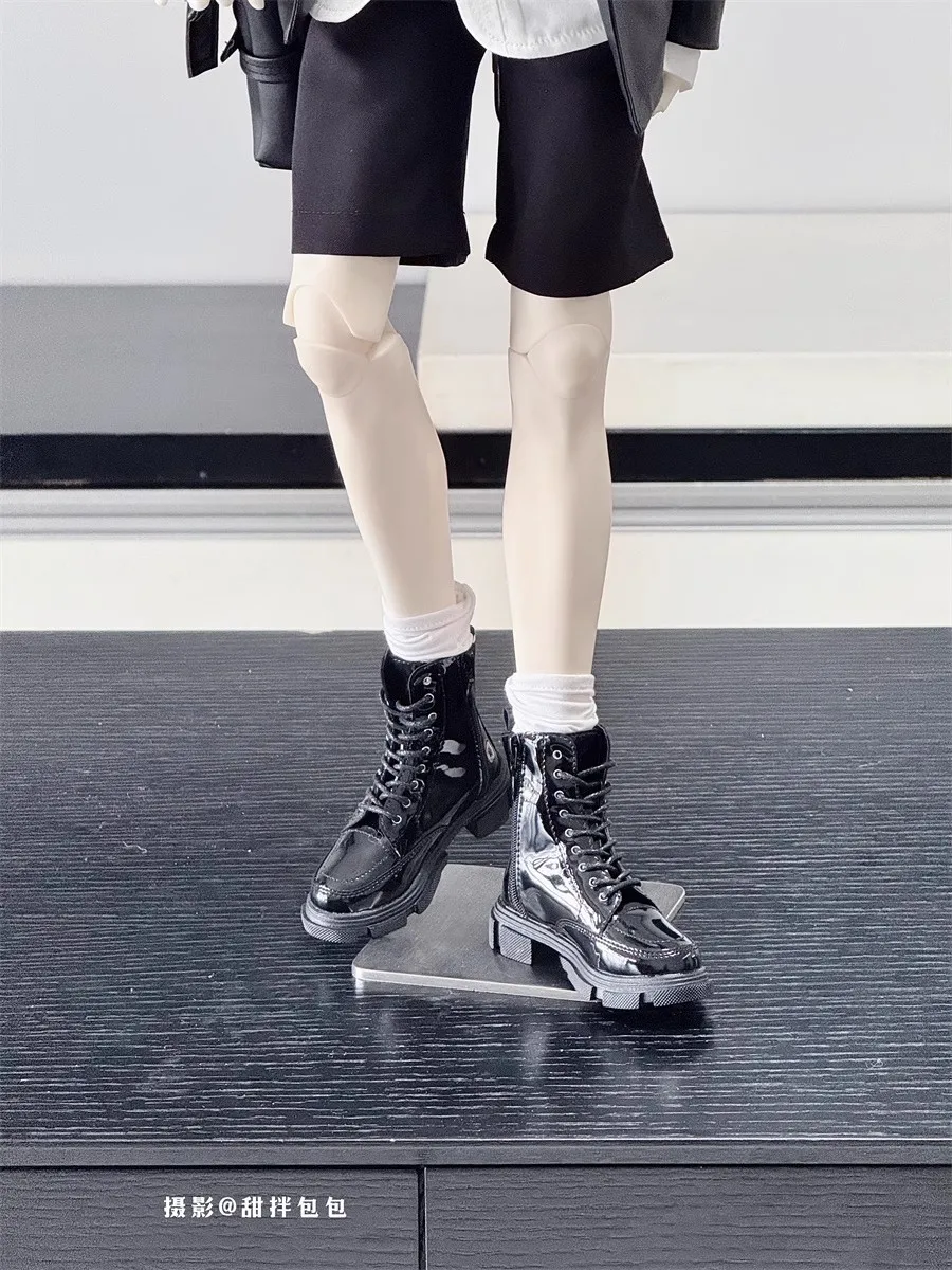 

BJD Doll Shoes Toys Girls Boys ID75 Patent Glossy Leather Brown Black Lace-up Ankle Boots Thick-soled Round Toe Doll Accessories