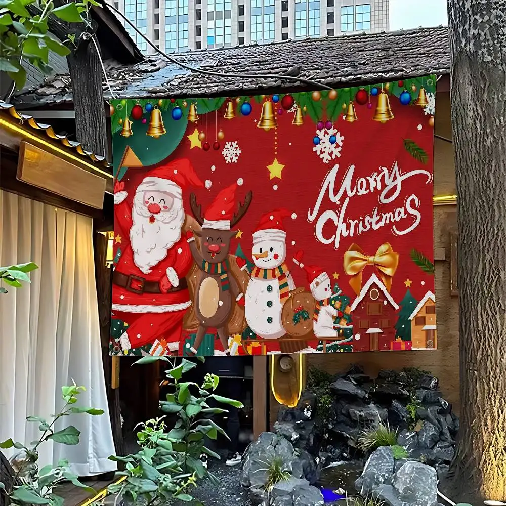Christmas Tree Santa Claus Elk Cartoon Flag Wall Hanging Banner Decoration Household Home Decor