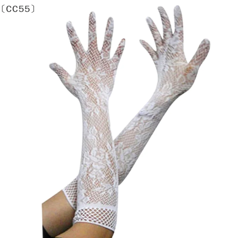 〔CC55〕Sheer Transparent Lace Gloves Long Fishnet Gloves Ultra-Stretchy Elastic Design Women Sexy Gloves