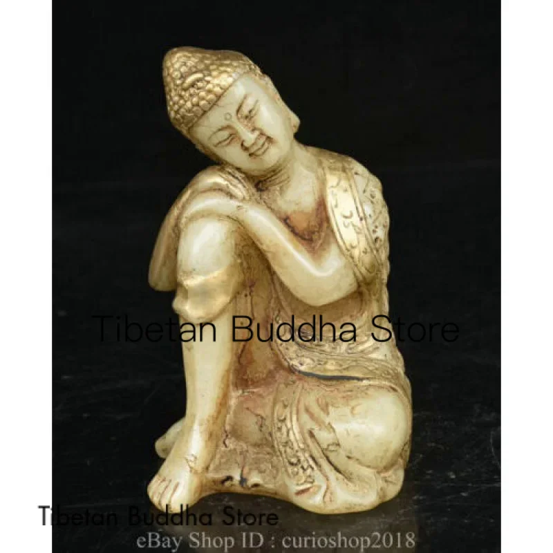 

5.4 " Old Tibet Buddhism White Jade Gilt Shakyamuni Sakyamuni Buddha Statue