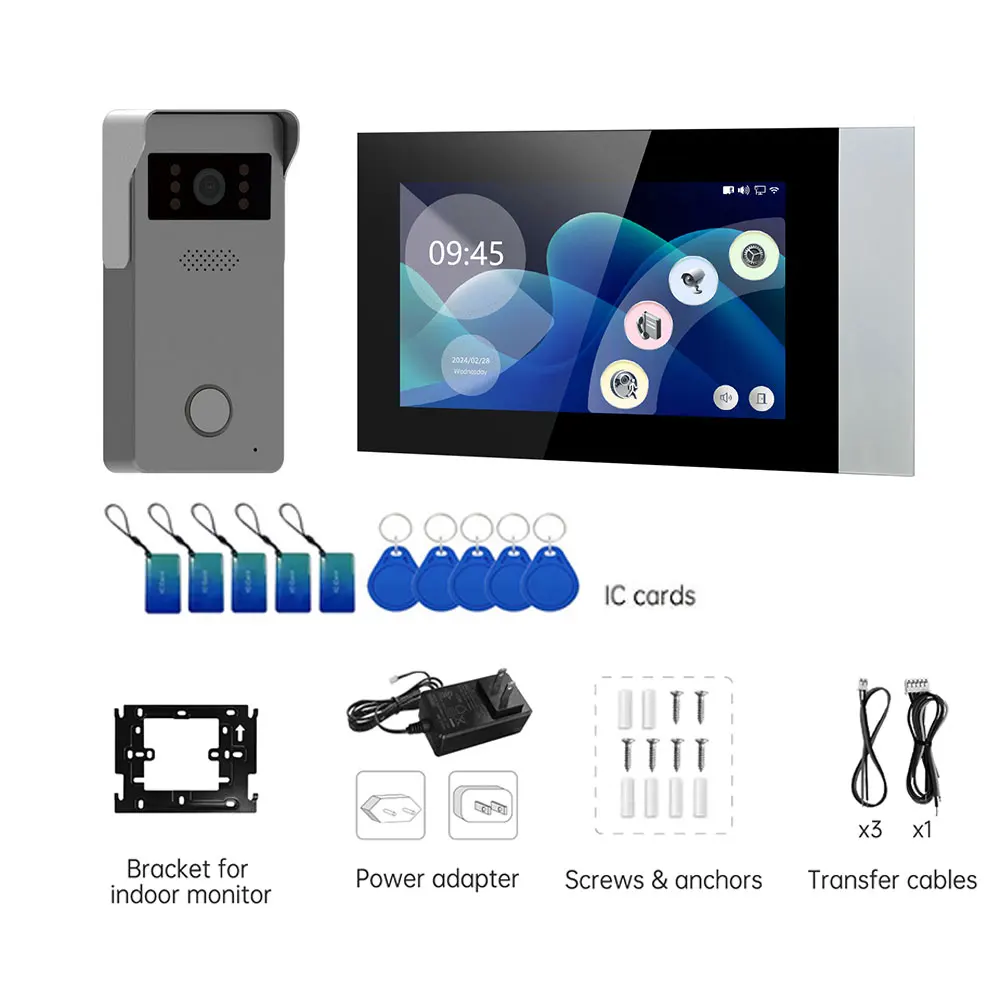 Sistema de videoportero wifi con aplicación Tuya de 2 cables, timbre Visual de 1080P + acceso RFID, cámara HD, 2 uds., Monitor de pantalla táctil a