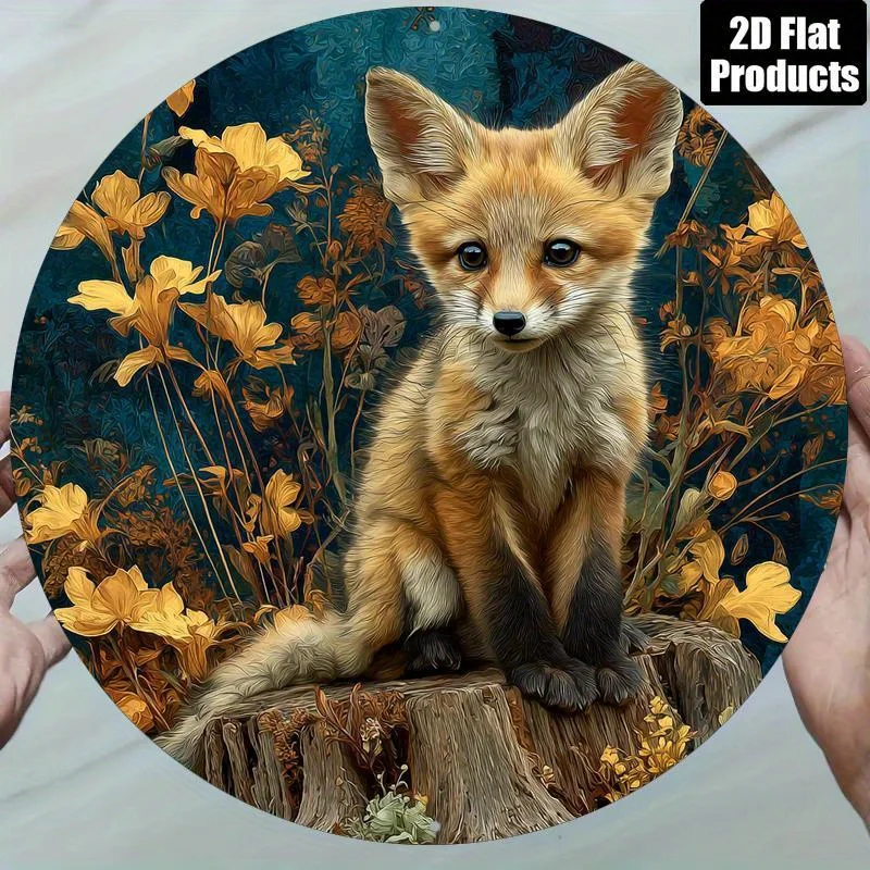 CIFBUY Vintage Cute Big Eye Fox Round Aluminum Metal Wall Art,8 Inch Waterproof Wear Resistant Sign,Decor for Home Kitchen