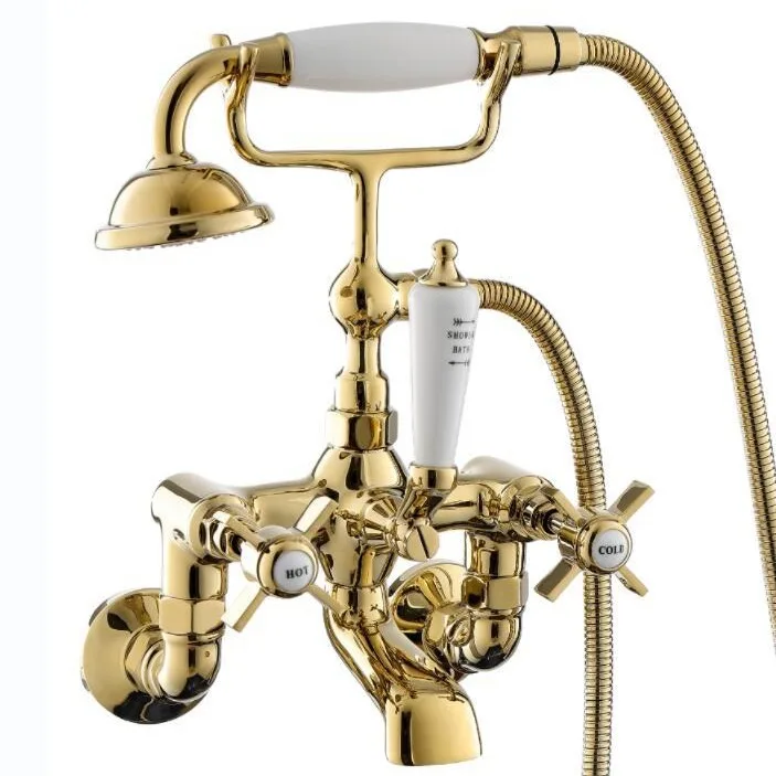 

Gold, European style, retro, faucet, household, large flow, wall type, hot and cold, shower.