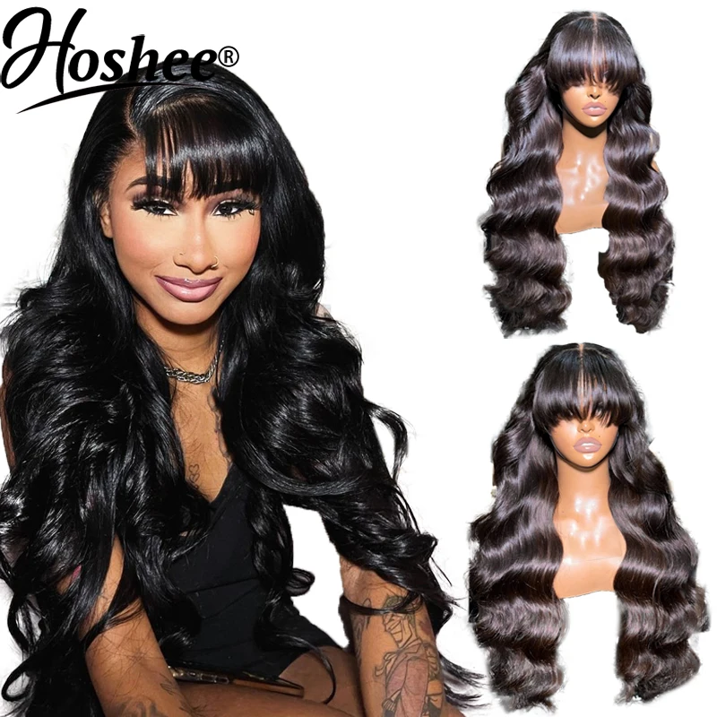 

Body Wave Human Hair Wigs With Bang 13x4 Lace Front Wig Human Hair 250% Pre Plucked Brazilian Human Hair Wigs For Women Hoshee