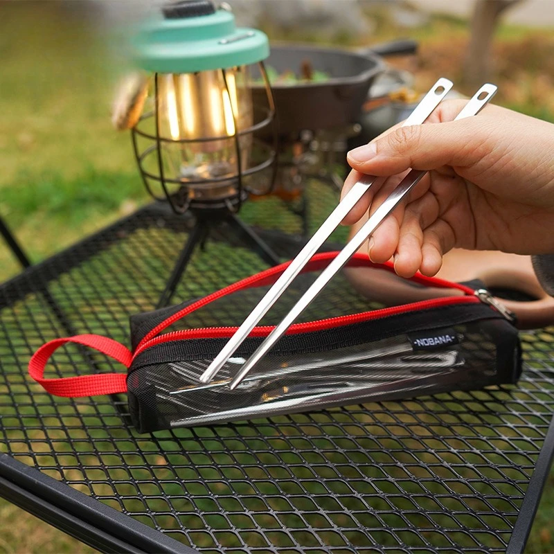 Conjunto de talheres de acampamento portátil aço inoxidável garfo colher pauzinhos utensílios de viagem ao ar livre