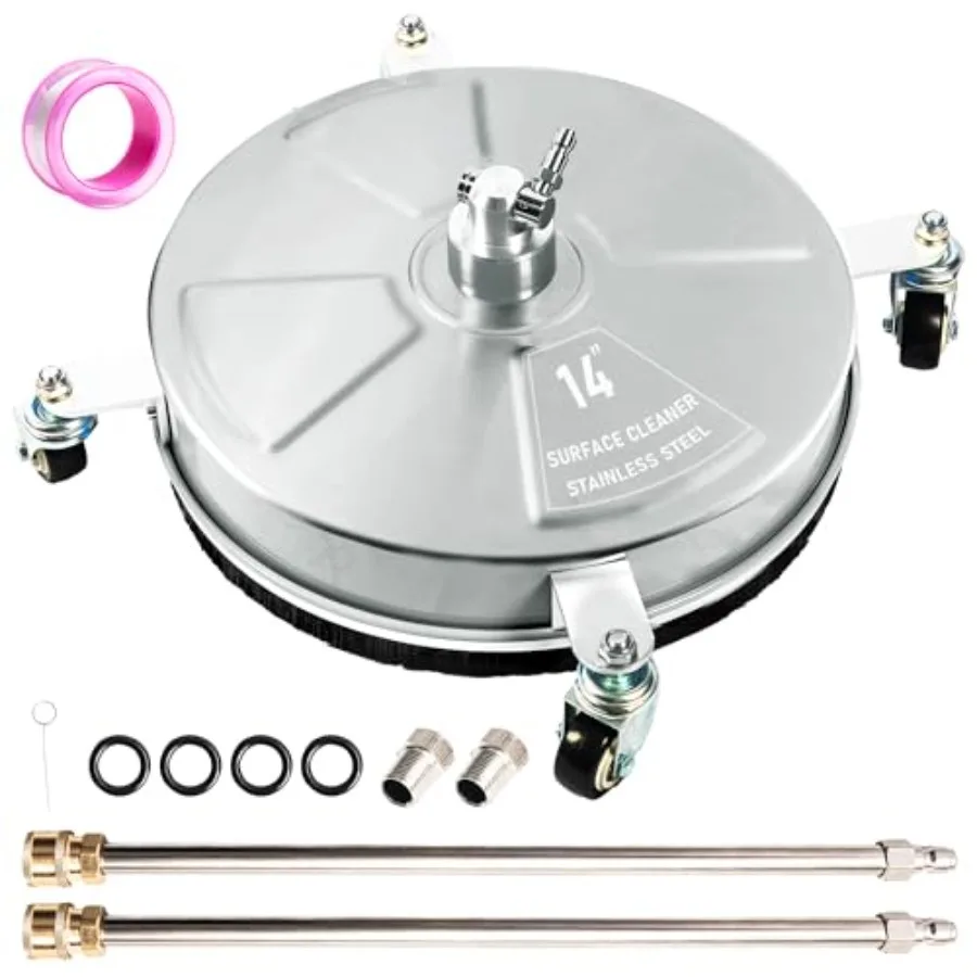 

14" Pressure Washer Surface Cleaner with 4 Wheels Stainless Steel Power Washer Surface Cleaner for Driveways Sidewalks Patios 1