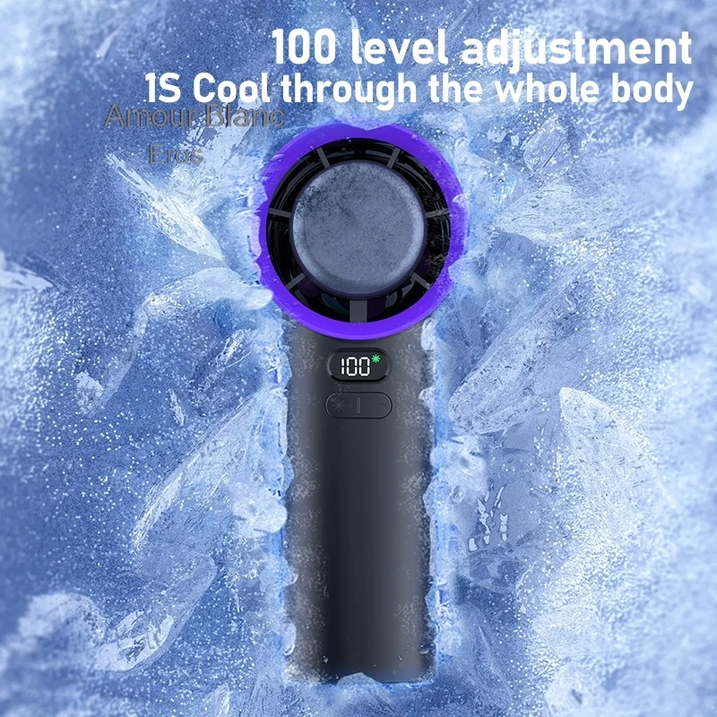 M57 Ice Cooling Handheld Fan Turbo Strong Wind 100 Gears Infinite Speed Control USB Mini Portable Fan Indoor Outdoor Travel Use