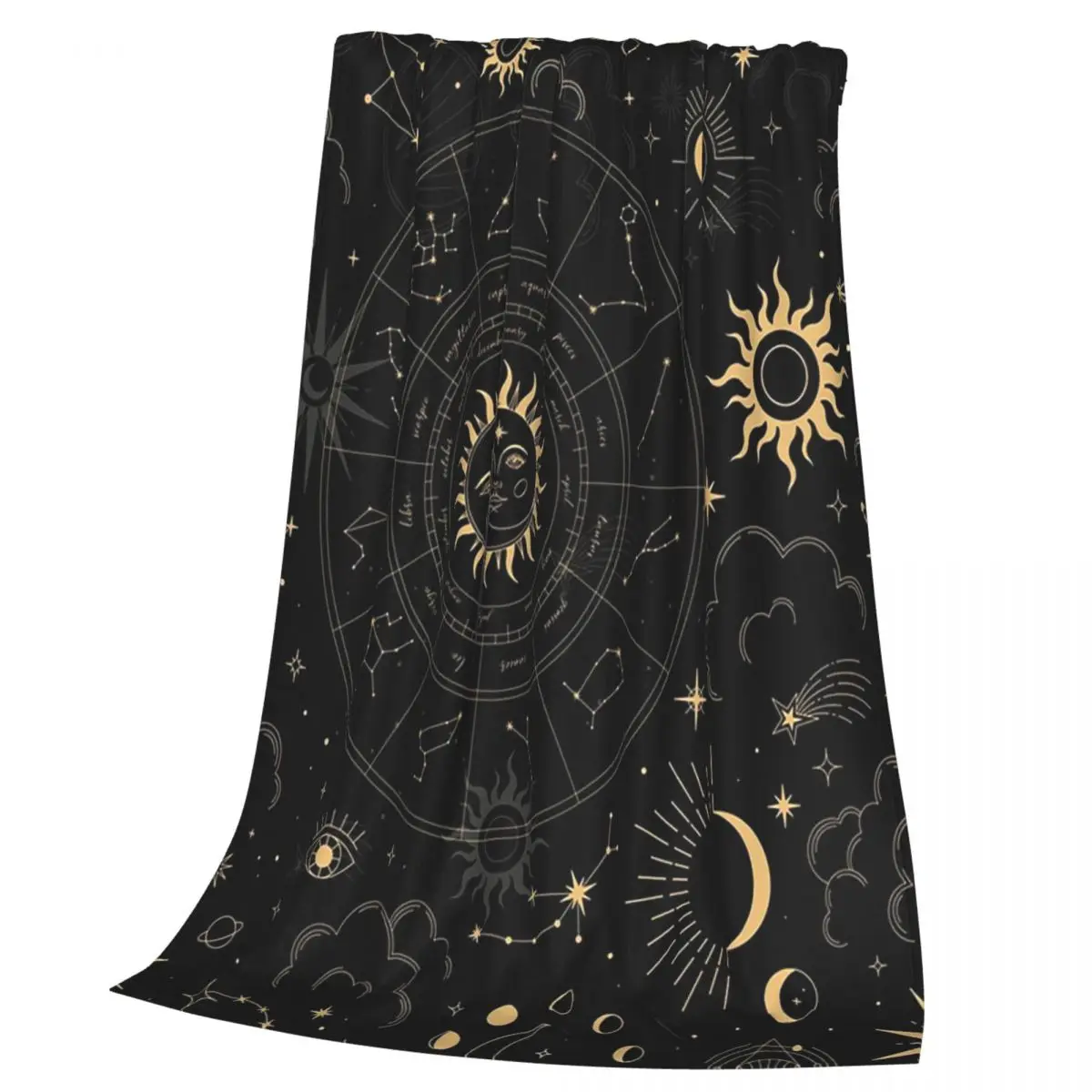 Night Sky Golden Celestial Stars Zodiac Constellations Blankets Soft Warm Flannel Throw Plush for Bed Picnic Travel Home Couch