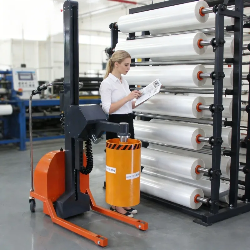 Mini inflatable shaft flip drive wireless remote control roll film roll material rotating semi-electric stacker