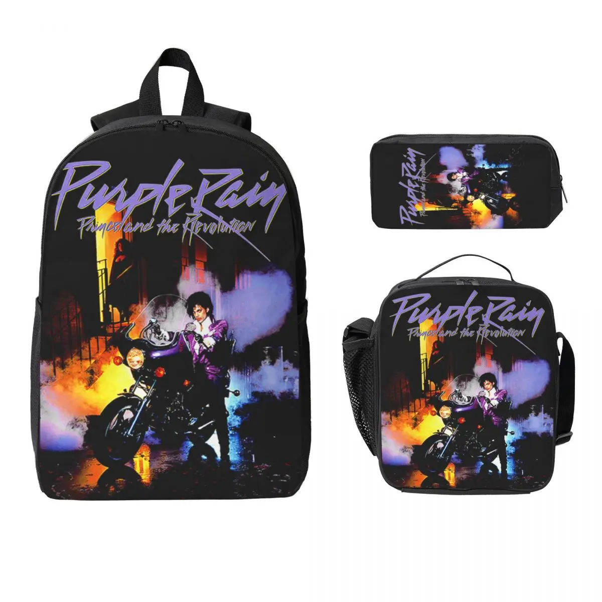 

3Pcs Tafkap Prince Purple Rain Backpack Set for Boy Girl Pen Bags Bookbag Sets with Lunch Box For School Students Daypack