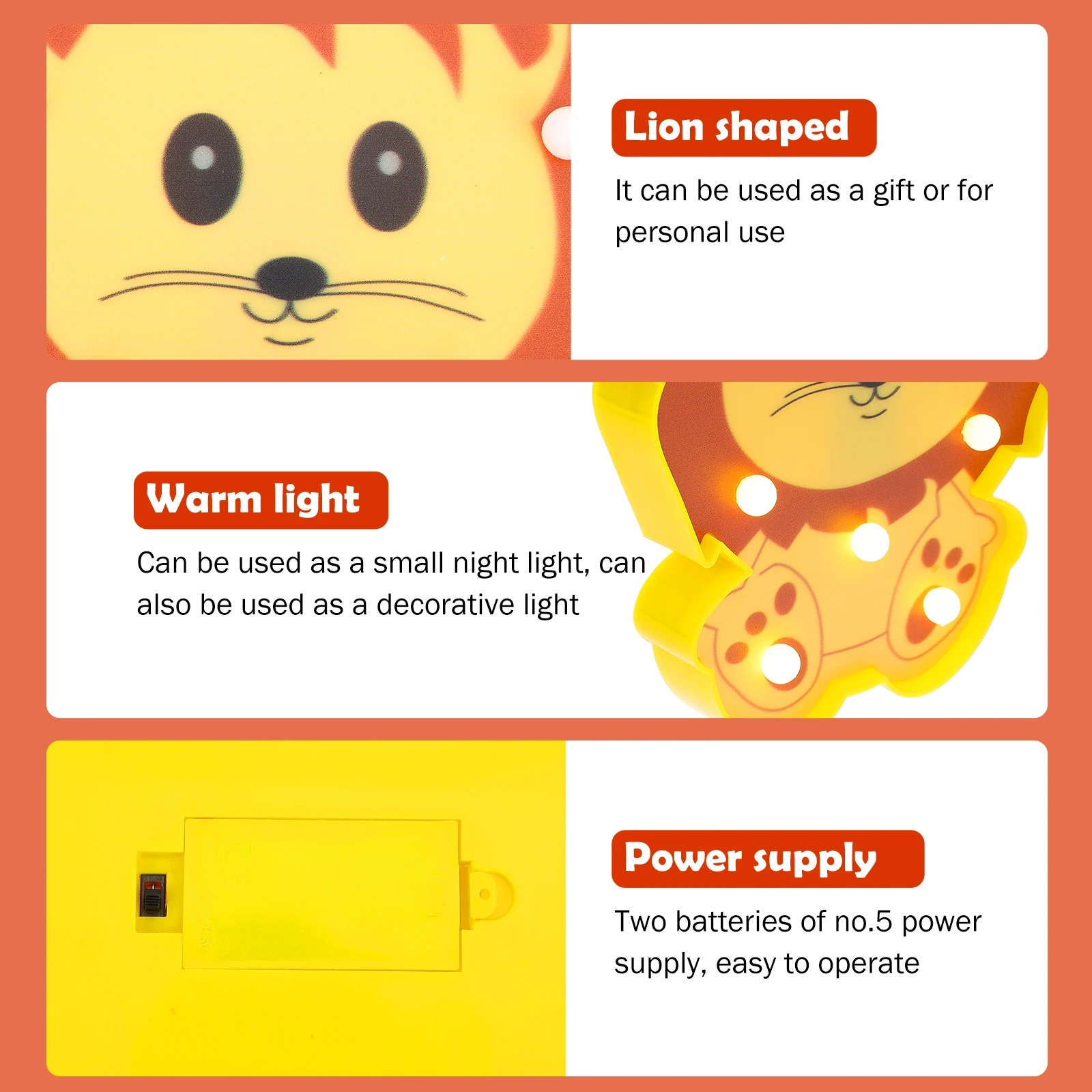 Adorable Lion-Shaped Night Lamp Small Plastic LED Light for Bedroom Desktop Decor Gift Lovely Creative Home Decoration