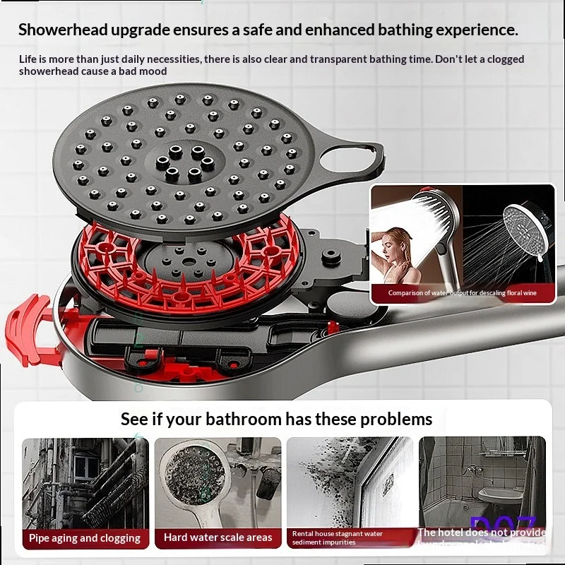 Cross-border pressurized shower head One-click descaling Self-cleaning Household bathroom Bathing Rain shower shower head