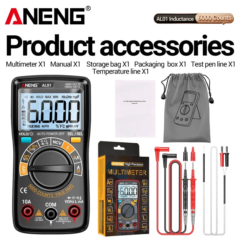 

ANENG Inductance Digital Multimeter AC/DC Voltage Meter Current Tester Professional Electrician Tools6000 Counts True-RMS AL01