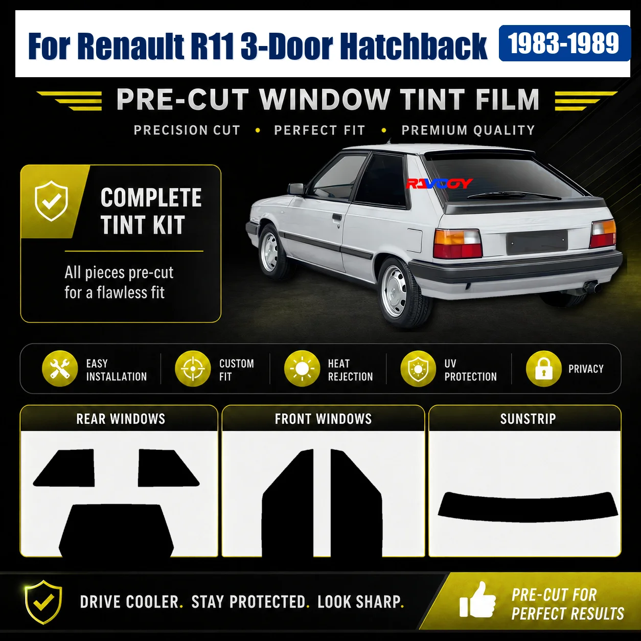 For Renault R11 3-Door Hatchback 1983-1989 Sun Shade Film Premium Front & Rear Window RAVOOY Heat Reject