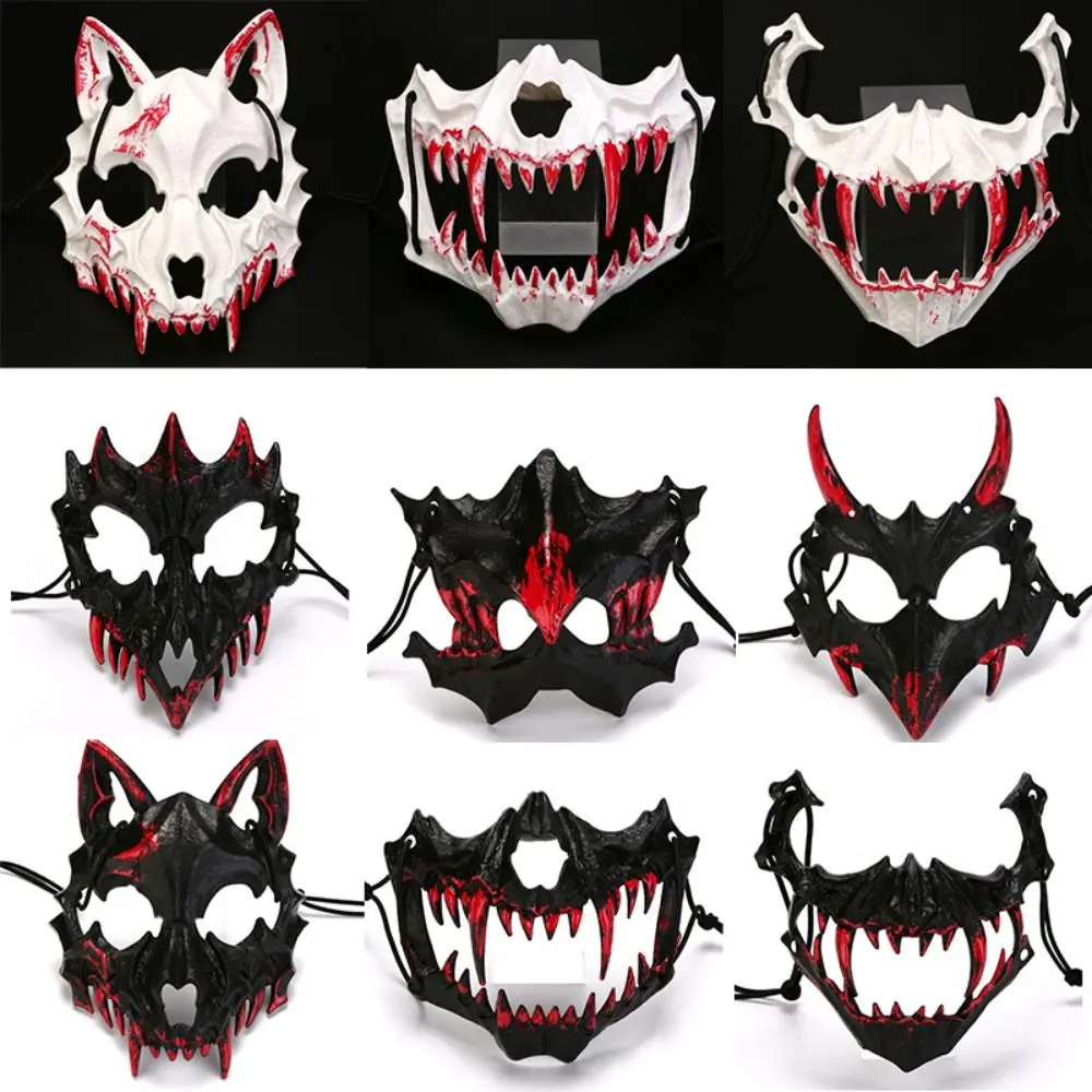 Nightclub Halloween Bloody Skull Mask Resin Eye Mask Long Teeth Mask Headwear Half Mask Show