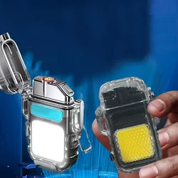 New Rechargeable Arc Lighter Lighting Light Outdoor Multi functional Lighter Flashlight Mini Keychain Light