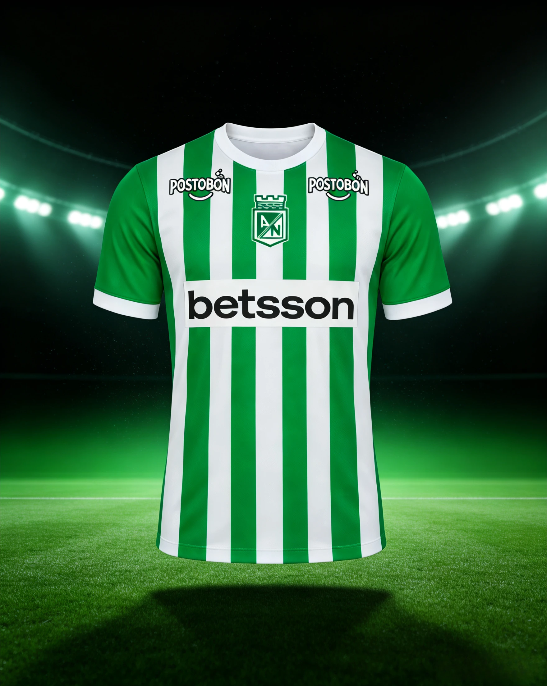 Atletico Nacional 26-27 Home Soccer Jersey Green White Striped Men Crew Neck Short Sleeve Fan Match