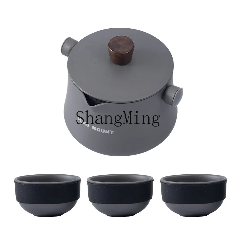 CLL Travel Portable Tea Infuser, One Pot Three Cups, Aluminum Alloy Ultralight Tea Set Equipment
