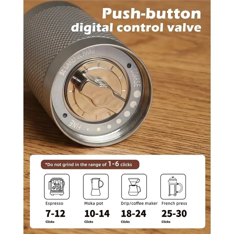 Adjustable Setting Manual Coffee Grinder Pro Stainless Steel Conical Burr Portable For Espresso For Travel Camping