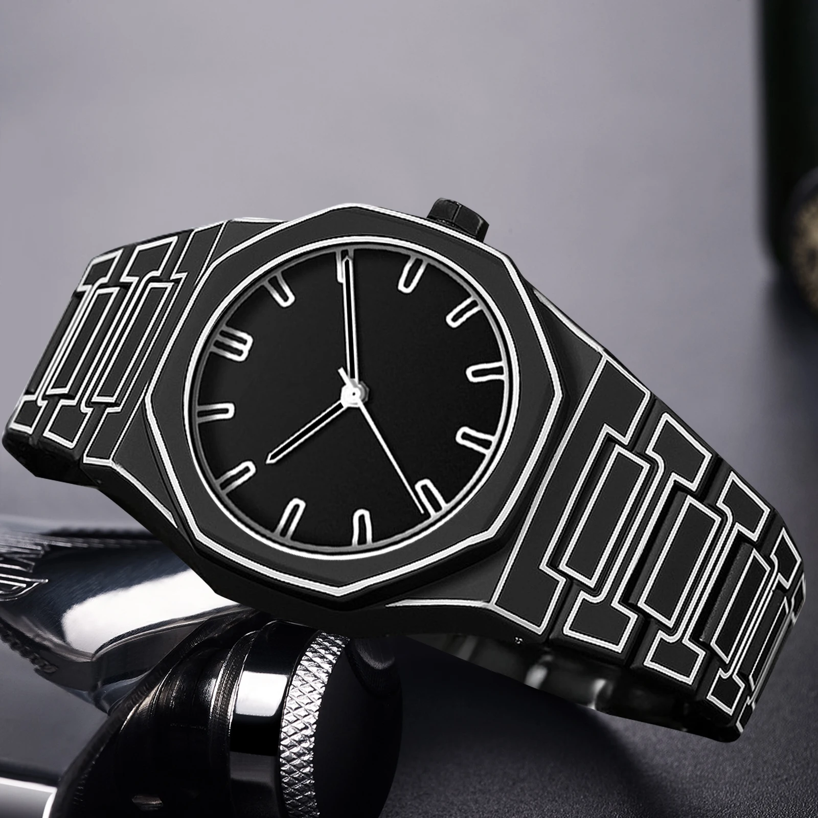 2025 New Creative Men Silicone Watch VA VA VOOM Brand Quartz Movement Creative Lines Leisure Outdoor Sports Black Wrist Watches