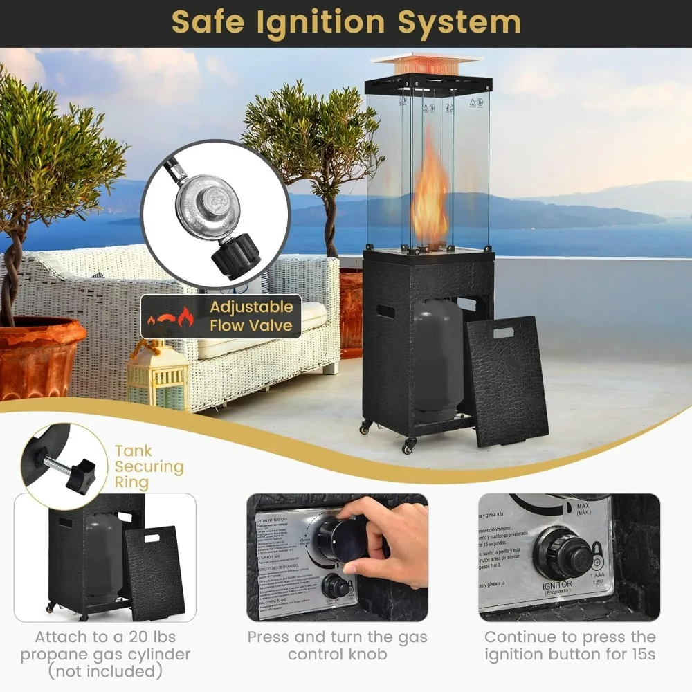 41,000 BTU Outdoor Heater, Propane Outside Space Heater with Protective Cover, Wheels & Adjustable Feet, Portable Gas Heater