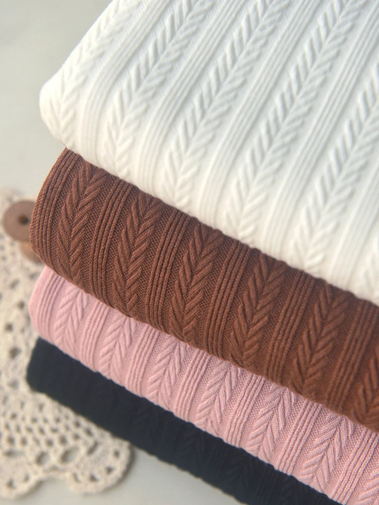 

Knitted Polyester Cotton Fabric Floral Embroidery Le Caramel Tones for DIY Clothing Dr Top Open Cardigan Home Sponge